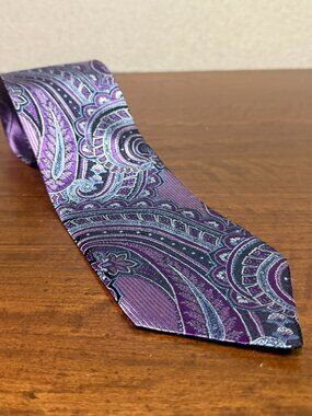 JZ Richards Boulder Silk Tie Mens Extra Long XL Purple Paisley Hand Made USA 3.5